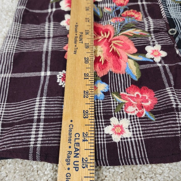 Savanna Jane Plaid Floral Embroidered‎ Button Up Blouse Womens Small - Picture 2 of 8